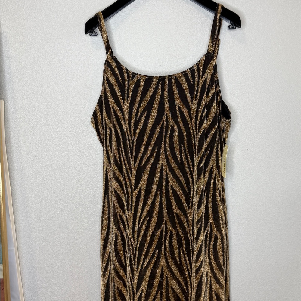 NWT Derek Heart Gold Black Animal Print Stretch Midi Dress 2X